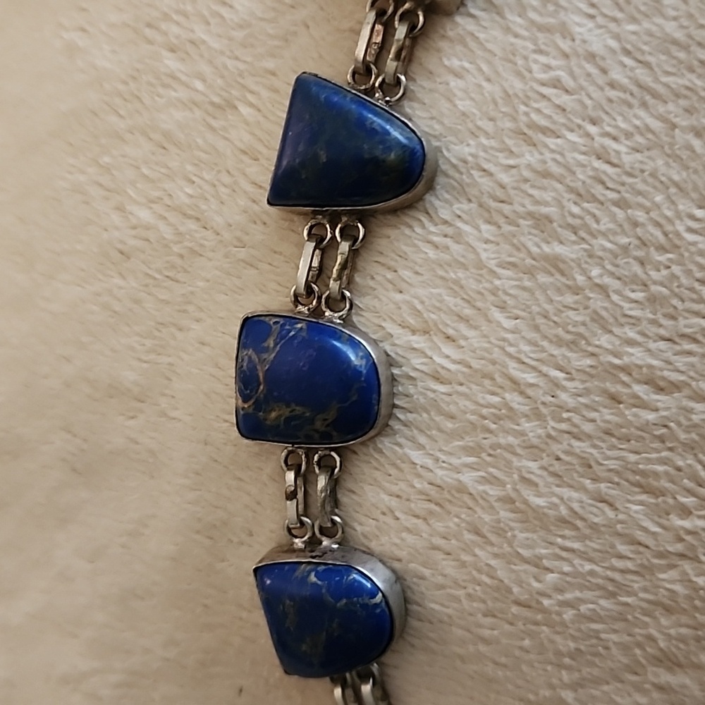 Custom made lapis lazuli bracelet set in 925  silver 7 1/4" with toggle clasp